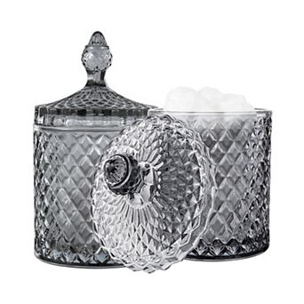 Qtip Holder Glass Jars With Lid Bathroom Organizer 2 Pack Large Clear Cotton Swab Storage Vanity
