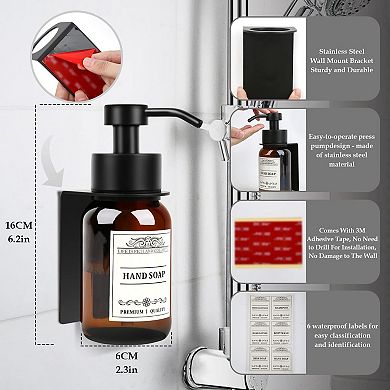 Glass Soap Dispenser 2 Pack Wall Mount Shampoo Conditioner Pump Holder Waterproof Labels Kitchen