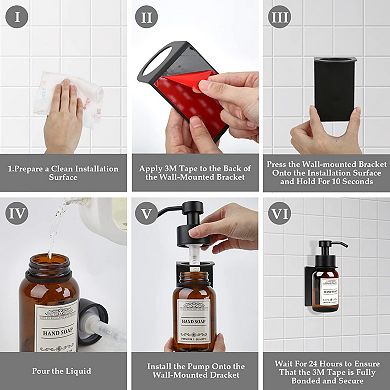 Glass Soap Dispenser 2 Pack Wall Mount Shampoo Conditioner Pump Holder Waterproof Labels Kitchen