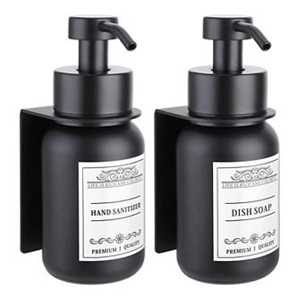 Glass Soap Dispenser 2 Pack Wall Mount Shampoo Conditioner Pump Holder Waterproof Labels Kitchen