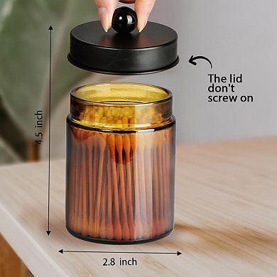 Glass Qtip Holder Jars With Matte Black Metal Lid Stickers Bathroom Dispenser Storage Organizer
