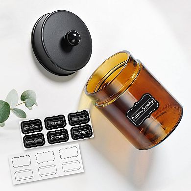 Glass Qtip Holder Jars With Matte Black Metal Lid Stickers Bathroom Dispenser Storage Organizer