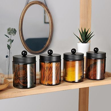 Glass Qtip Holder Jars With Matte Black Metal Lid Stickers Bathroom Dispenser Storage Organizer