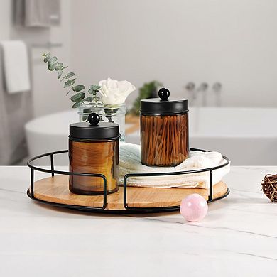 Glass Qtip Holder Jars With Matte Black Metal Lid Stickers Bathroom Dispenser Storage Organizer