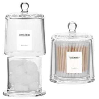 Qtip Holder Thick Glass Jars With Lid 2 Pack Clear Bathroom Vanity Organizer Cotton Ball Swab Storag