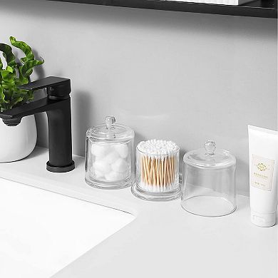 Qtip Holder Thick Glass Jars With Lid 2 Pack Clear Bathroom Vanity Organizer Cotton Ball Swab Storag