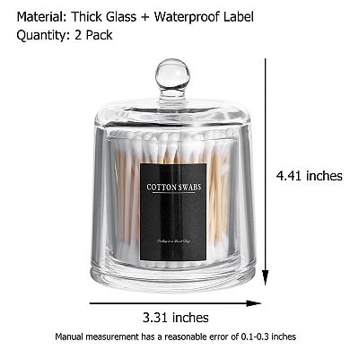 Qtip Holder Thick Glass Jars With Lid 2 Pack Clear Bathroom Vanity Organizer Cotton Ball Swab Storag