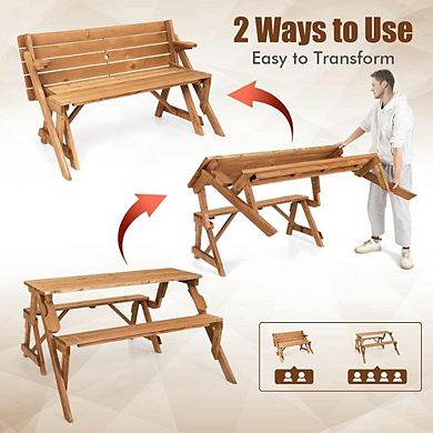 2-in-1 Transforming Interchangeable Wooden Picnic Table Set
