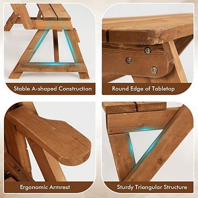 2-in-1 Transforming Interchangeable Wooden Picnic Table Set