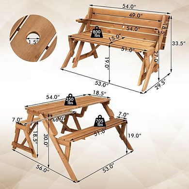 2-in-1 Transforming Interchangeable Wooden Picnic Table Set