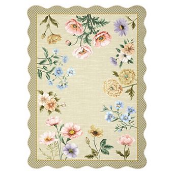 Fashionwu Floral Scalloped Rug For Home Decor Modern Washable Non Slip Wavy Edge Carpet