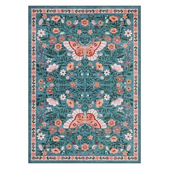Fashionwu Butterfly Prints Rug Modern Pastoral Style Washable Non Slip Soft Carpet for Bedroom