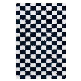 Fashionwu Indoor Soft Plush Rug Modern Checkered Non Slip Plush Floor Mat For Bedroom Apartment