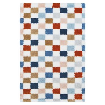 Fashionwu Indoor Soft Plush Rug Modern Checkered Non Slip Plush Floor Mat For Bedroom Apartment