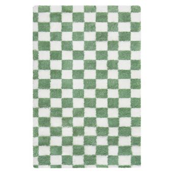 Fashionwu Indoor Soft Plush Rug Modern Checkered Non Slip Plush Floor Mat For Bedroom Apartment