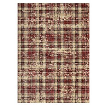 Fashionwu Vintage Distressed Plaid Pattern Rug For Bedroom Apartment Soft Carpet Christmas Decor
