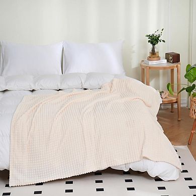 Flannel Fleece Throw Blanket Soft Plush Cozy Cream White 3D Jacquard