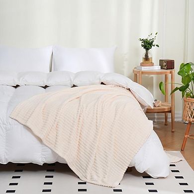 Flannel Fleece Throw Blanket Soft Plush Cozy Cream White 3D Jacquard