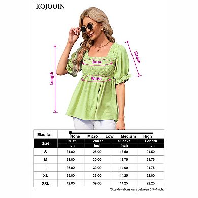 Women's Off‑Shoulder Puff Sleeve Smocked Peplum Casual Top