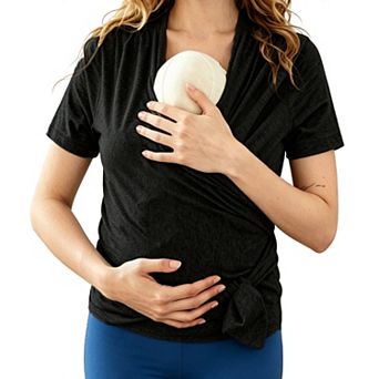 Maternity Wrap Nursing Top, Short Sleeve Tie Waist Breastfeeding Shirt for Pregnant Women
