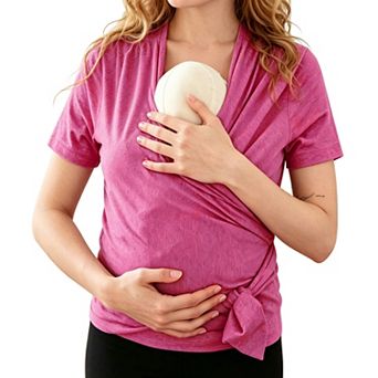 Maternity Wrap Nursing Top, Short Sleeve Tie Waist Breastfeeding Shirt for Pregnant Women