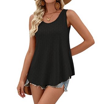 Womens Sleeveless Swing Tank Top Textured Jacquard Flowy Casual Summer Blouse