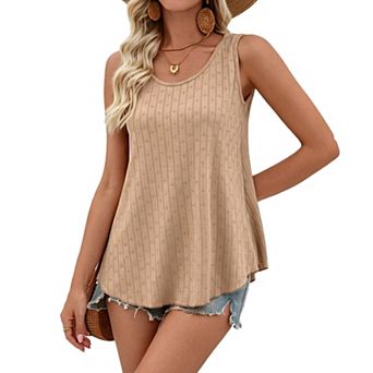 Womens Sleeveless Swing Tank Top Textured Jacquard Flowy Casual Summer Blouse