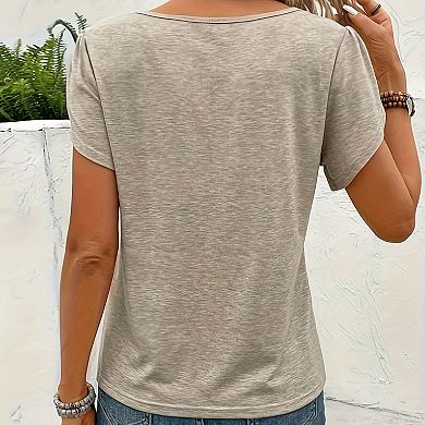 Womens Crochet Lace Short Sleeve T-Shirt Casual Round Neck Boho Blouse Top