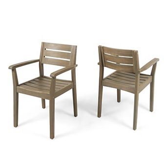 Stamford Dining Chairs Set of 2, Acacia Wood Patio Armchair, For Backyard, Poolside, Garden