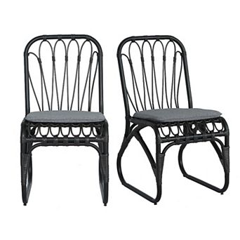 Outdoor Pe Wicker Dining Chairs With Washable Cushion Set of 2, Outdoor Rattan Chairs For Backyard