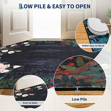 lxt-Machine Washable Area Rug Floral Foldable Carpet for Living Room Playroom