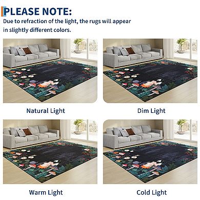 lxt-Machine Washable Area Rug Floral Foldable Carpet for Living Room Playroom