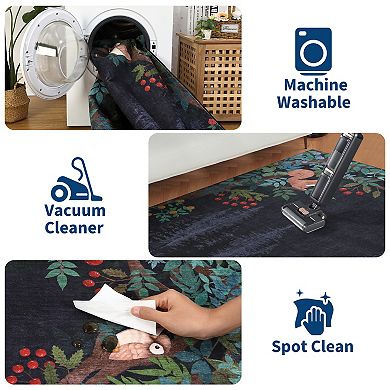 lxt-Machine Washable Area Rug Floral Foldable Carpet for Living Room Playroom