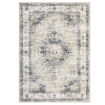 lxt-Area Rug Vintage Medallion Floor Carpet Non Slip Backing Washable Mat for Bedroom