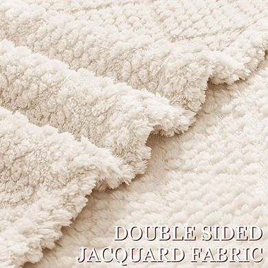 Fuzzy Fleece Throw Blanket Soft Fluffy Jacquard Lightweight Warm Ivory