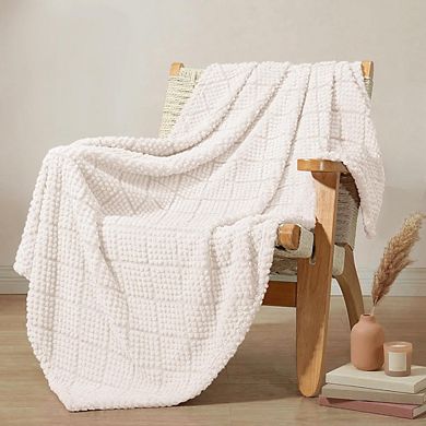 Fuzzy Fleece Throw Blanket Soft Fluffy Jacquard Lightweight Warm Ivory
