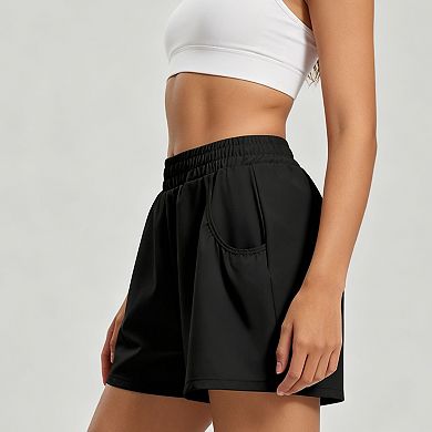 Womens High Waisted Running Shorts Quick Dry Athletic Shorts with Pockets