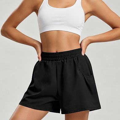 Womens High Waisted Running Shorts Quick Dry Athletic Shorts with Pockets
