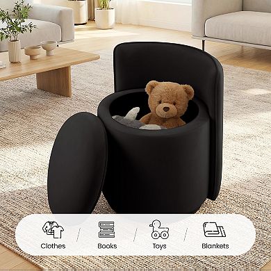 Swivel Vanity Stool with Storage, Removable Seat, Upholstered Velvet Makeup Chair, Barrel Stool