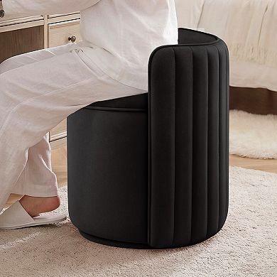 Swivel Vanity Stool with Storage, Removable Seat, Upholstered Velvet Makeup Chair, Barrel Stool