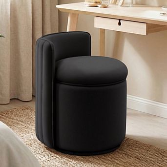 Swivel Vanity Stool with Storage, Removable Seat, Upholstered Velvet Makeup Chair, Barrel Stool