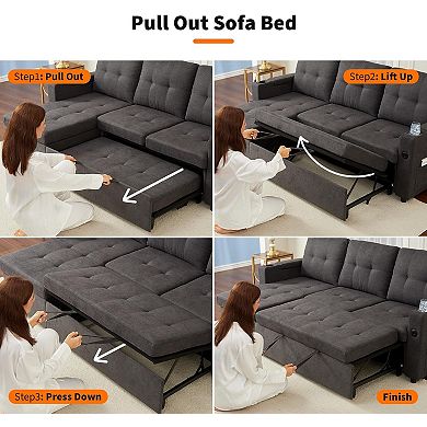 84 Inch L Shaped Sleeper Sofa Converts To A Bed Features Storage Armrests And Charging Ports
