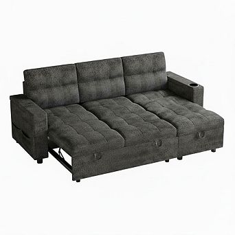 84 Inch L Shaped Sleeper Sofa Converts To A Bed Features Storage Armrests And Charging Ports
