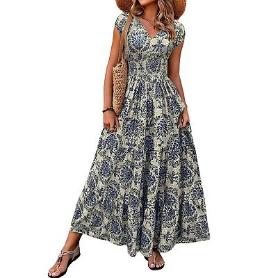 casual swing dress YESNO Women's Summer Maxi Dresses Floral Short Sleeve V Neck Boho Beach Vacation with Pockets M EVF CR026 at Amazon Women's Clothing store Crafted from 100% Italian silk twill La DoubleJ Women's Chemise Swing