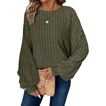 Women's Batwing Sleeve Sweaters Long Sleeve Crew Neck Shirt Fall Winter Fashion Loose Fit Tunic Top
