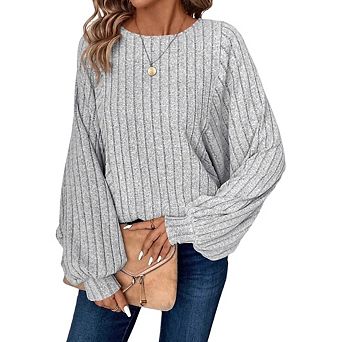 Women's Batwing Sleeve Sweaters Long Sleeve Crew Neck Shirt Fall Winter Fashion Loose Fit Tunic Top