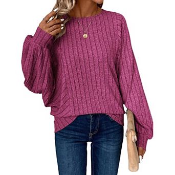 Women's Batwing Sleeve Sweaters Long Sleeve Crew Neck Shirt Fall Winter Fashion Loose Fit Tunic Top