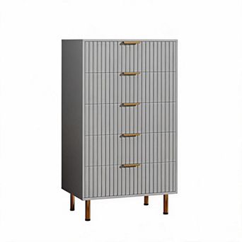 Fluted 5 Drawer Dresser for Bedroom, 48'' Modern Chest of Drawers with Deep Drawers and Wide Top,