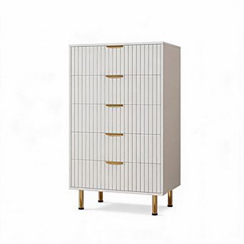 Fluted 5 Drawer Dresser for Bedroom, 48'' Modern Chest of Drawers with Deep Drawers and Wide Top,