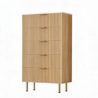 Fluted 5 Drawer Dresser for Bedroom, 48'' Modern Chest of Drawers with Deep Drawers and Wide Top,